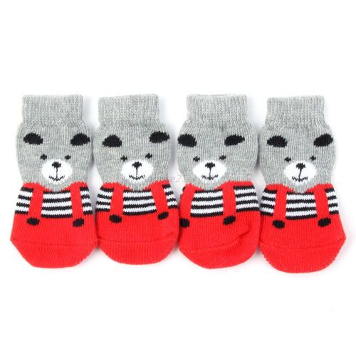 Factory Price 4pcs Pet Small Dog Warm Soft Socks Anti Slip Cotton Knit Socks Skid Bottom